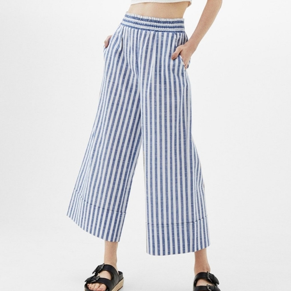 BERSHKA striped wide leg culottes